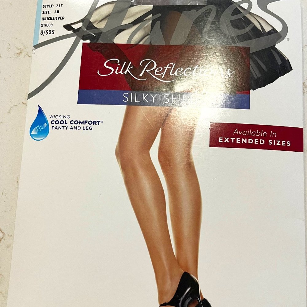 Pantyhose  Hanes Silk Reflection Silky Sheer 717 Control Top Quicksilver  NOS